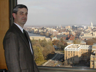 The Capitol view from David Miller’s UW System office is a constant reminder of the challenges of his job.Photo by Danielle Chase