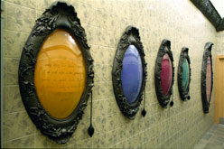 Colorful orbs adorn the walls of the bathroom at the John Michael Kohler Arts Center. Photo courtesy of JMKAC