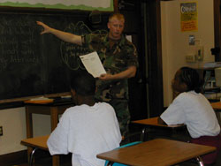 teacher in fatigues teaching class
