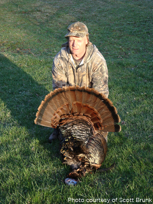 With the help of hunting dogs, Scott Brunk hunts turkey, pheasant and duck.