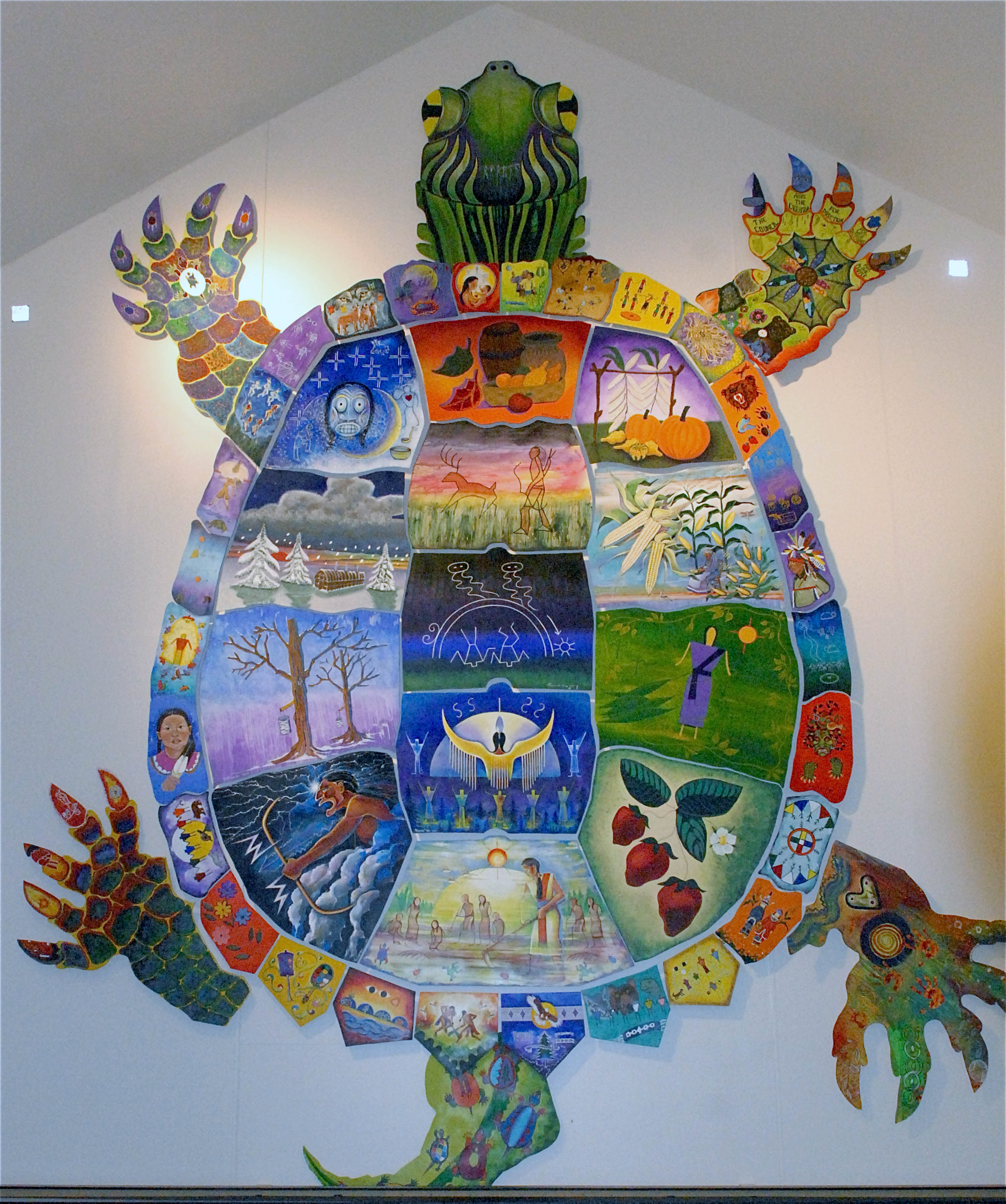 A turtle painted by local tribe members displays the Oneida Nation's circle of annual celebrations featuring seasonal food.