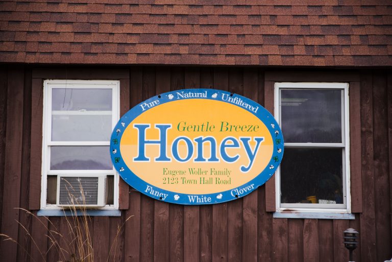 The Gentle Breeze Honey sign outside the farm.